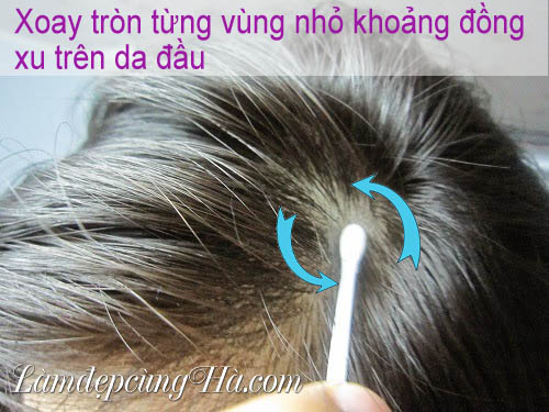 Dùng tăm bông xoa dầu dừa lên tóc